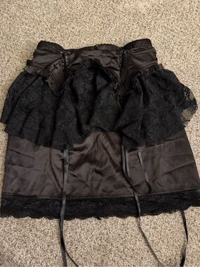 Black Lace Layered Garter Skirt Forest Ink